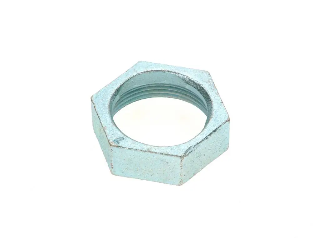 Hexagonale Mutter in Metalloptik, geeignet für Rücklaufrohre. Diese Komponente ist Teil des Bosch Zubehörsortiments.